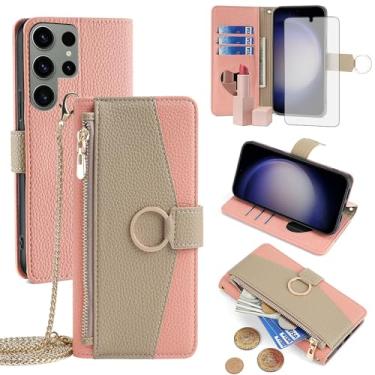 Imagem de Asuwish Capa de telefone para Samsung Galaxy S23 Ultra 5G capa carteira com protetor de tela e espelho flip anel suporte cartão alça transversal celular S23Ultra 23S S 23 23Ultra 17.3 cm mulheres