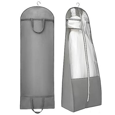 Imagem de ANZORG Bolsa de vestido de noiva de 177,8 cm para vestidos longos, bolsa de vestuário de viagem para baile de formatura, vestido de noite, anágua com reforço de 39,9 cm (cinza)