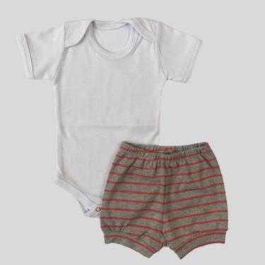Imagem de Conjunto Roupa Bebê Body Manga Curta e Short Tapa Fralda Listrado-Masculino