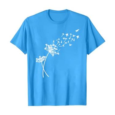 Imagem de Camiseta feminina com gola redonda e girassol, flores silvestres, estampada, casual, estampada, caimento solto, gola redonda, Azul-celeste, XXG