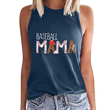 Imagem de Nagub Camiseta regata de beisebol feminina sem mangas plus size com estampa da bandeira americana camisetas casuais verão básico para treino 2024, Azul-escuro 2, GG