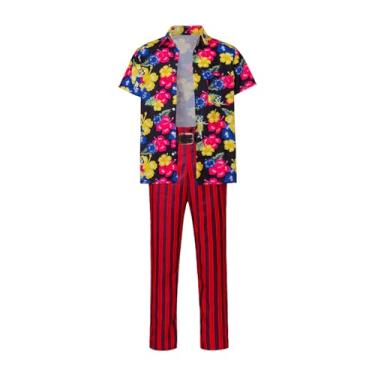 Imagem de RocailleCos Ace Ventura Cosplay Costume Men's Classic Shirt Red Striped Pants Pet Detective Outfits Adult Halloween Suit (red, XXL)