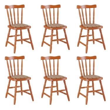 Imagem de Conjunto com 6 Cadeiras de Jantar Madeira Maciça com Estofado Multimóveis CR50090