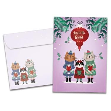 Imagem de Tree-Free Greetings Pacote com 12 de Natal com envelopes correspondentes, ecológico, feito nos EUA, 100% papel reciclado, 5" x 7", Cat Carolers (HP60634)