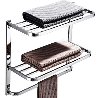 Imagem de Prateleira de banheiro de 3 andares com barras de toalha, suporte de parede de aço inoxidável, 55 cm