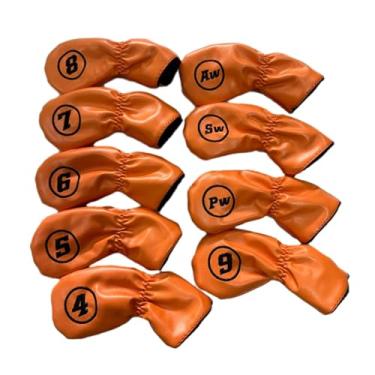 Imagem de Generic 9 pçs ferro de golfe headcovers luvas protetoras de ferro de golfe, anti risco elegante clube de golfe cabeça cobre protetores de cabeça de ferro de, Laranja