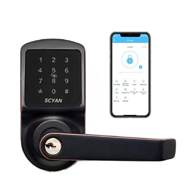 Imagem de Fechadura de porta inteligente, sem chave, impressão digital, maçaneta SCYAN X2 com acesso ao teclado sensível ao toque, bloqueio automático, para casa, escritório, Airbnb, casa de aluguel, bronze