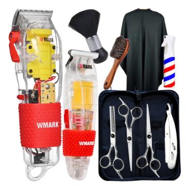 Imagem de Maquina De Cortar Cabelo Wmark Tesoura Cabelo Profissional Kit Máquina Cortar Cabelo Wmark NG108 Maquina Acabamento Wmark NG202 Tesoura Fio Navalha Fio laser Desfiadeira Desbaste
