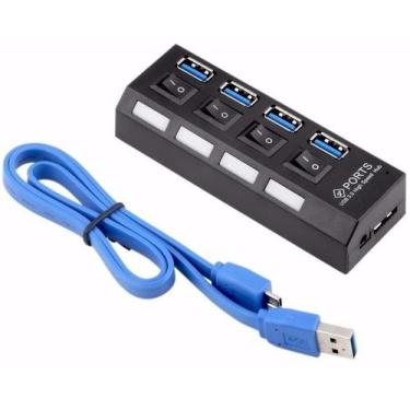 Imagem de Hub Usb 3.0 Com 4 Portas High Speed 5 Gbps Com Teclas On-off - Exbom