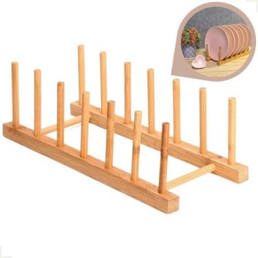 Imagem de Suporte Organizador Escorredor 6 Divisórias Porta Pratos Louças Bambu 
