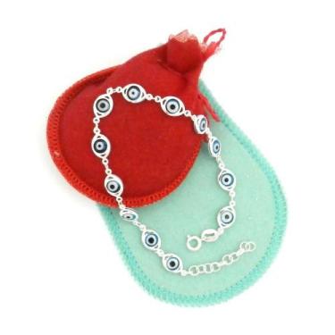 Imagem de Pulseira Feminina 20/23cm Olho Grego Folheada Prata PL384 - Wnbijouter