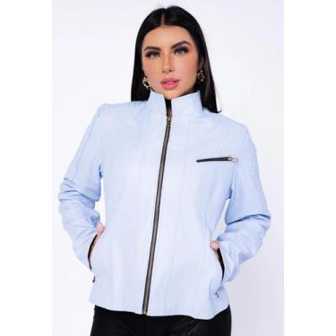 Imagem de Jaqueta Feminina de Couro Legitimo de Boi  Super Luxo Festa Cor Azul C