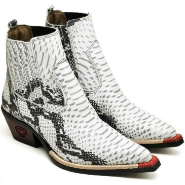 Imagem de Bota Country Masculina Couro Bico Fino Textura Cobra Estilo - Fakcini,