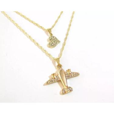 Imagem de Cordão Duplo Avião Aeromoça Folheado A Ouro 18k - Milena Folheados, Ou
