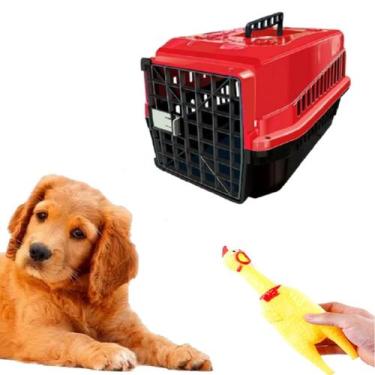 Imagem de Brinquedo Mordedor Galinha Dental + Caixa Transporte Pet N3 - MecPet