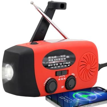 Imagem de Rádio de manivela de emergência de 5000 MAH, rádio solar de sobrevivência portátil AM FM NOAA, rádio meteorológico com conector de fone de ouvido, alarme SOS, lanterna LED, carregador portátil tipo C