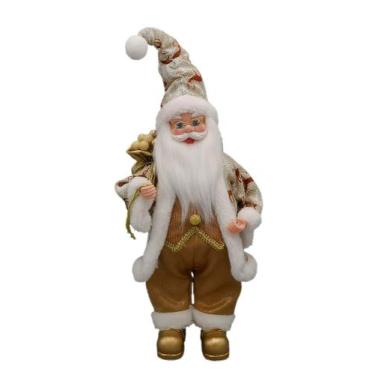 Imagem de Papai Noel Pequeno Musical Linho Marrom Decoração Natal 40cm - Zona Li