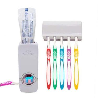 Imagem de Suporte Para Escova Higiene Bucal Pasta De Dente Automatico Cor Branca