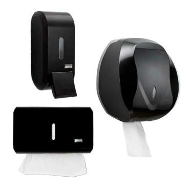 Imagem de Kit 1 toalheiro + 1 dispenser papel higiênico rolao + 1 saboneteira po