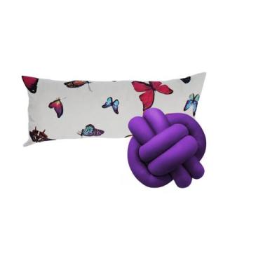 Imagem de Kit Luxo Casa 1 Almofada Baguete Borboleta + 1 Nó - Gabi Flor, Roxo