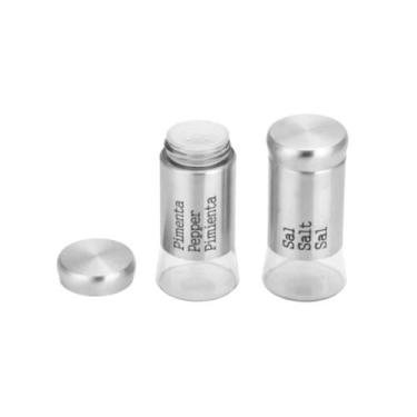 Imagem de 10un Porta Condimento Vidro Metal Tempero Sal Pimenta 95ml - FX