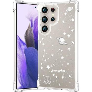 Imagem de CCFUNCASE Linda capa transparente para S24 Ultra para mulheres - Capa de telefone robusta Funda Capa protetora para compatível com Samsung Galaxy S24 Ultra (Universo Estrelas Planetas Galáxia Espaço