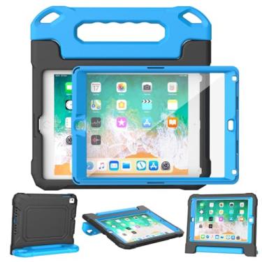 Imagem de YIHE Capa infantil para iPad de 9,7 polegadas com protetor de tela, alça à prova de choque conversível com suporte para iPad 9,7 6ª/5ª geração 2018/2017, iPad Air 2/1 e iPad Pro 9,7, cinza e azul