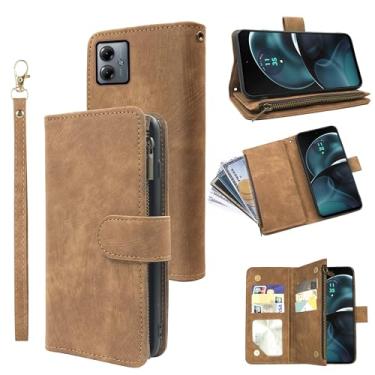 Imagem de Capa carteira compatível com Motorola Moto G14 e carteira de couro vintage premium com suporte para cartão de crédito para MotoG14 G 14 masculino feminino marrom