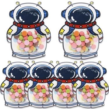 Imagem de Pacote com 20 sacos de guloseimas de desenho animado astronauta sacos de doces pequenos sacos de plástico com selo ziplock sacos de presente para meninos sacos de armazenamento de embalagem resselável