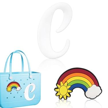 Imagem de Blinket Berloques decorativos com monograma compatíveis com bolsa Bogg | Berloques compatíveis com bolsa Bogg - Arco-íris e letras 3D, acessórios elegantes com monograma, incluindo chinelos e letras
