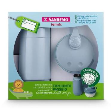 Imagem de Kit Garrafa 250ML e Pote para Leite em Pó Azul Sanremo