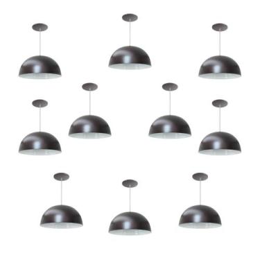 Imagem de Kit 10 Luminária Pendente Meia Lua 24cm Com Interior Branco Brilho Fia