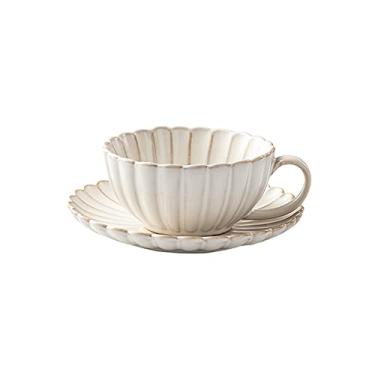 Imagem de Colias Wing Caneca de viagem de cerâmica com design retrô da série pétala de 255 g com pires - branco