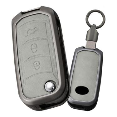 Imagem de HIBEYO Capa de chaveiro compatível com Trumpchi GA3 GA4 GA5 GA6 GA8 GS3 GS4 GS5 GS7 GS8 M6 M8 2018 2019 2020 Acessórios Suporte inteligente dobrável de couro e liga de zinco com chaveiros-B tipo cinza