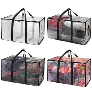 Imagem de ClearSpace Sacos de transporte resistentes ou sacos de armazenamento – Caixas de armazenamento transparentes com tampas, grandes caixas de mudança com alças de mochila e zíperes - Sacos de embalagem e