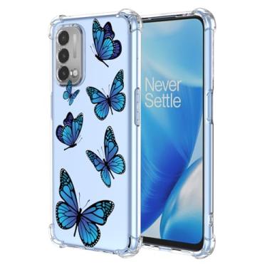 Imagem de KOARWVC Capa para OnePlus Nord N200, Capa para Oppo A54 5G/A74 5G/A93 5G Capa DE21178 Capa TPU Macia Absorção de Choque Fina Capa Protetora Padrão Borboleta para OnePlus Nord N200 5G Borboleta Azul