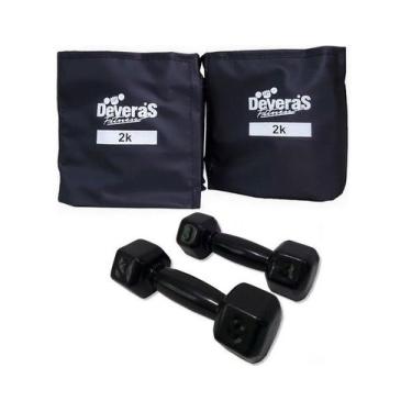 Imagem de kit halteres emborrachado pesos halter 3 kg tornozeleira de peso 2 kg 