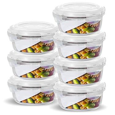 Imagem de KIT 7 Potes de Vidro Redondo com Tampa Hermética 620ml (Branco)