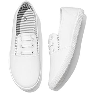 Imagem de Shupua Feminino Tênis de Lona Deslizamento Casual Sapatos de Caminhada Sapatos Sapatos Sociais Antiderrapantes Sapatos de Trabalho (Branco. Us8)