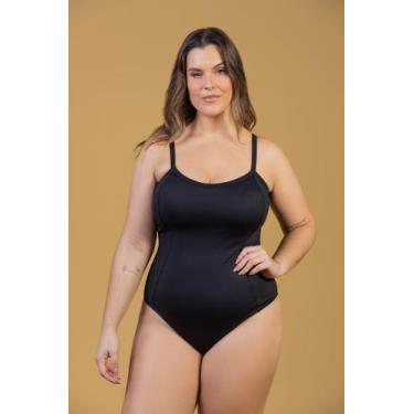 Imagem de Maiô Liso Alças Fixas Plus Size - Cor De Cacau, Preto, 54