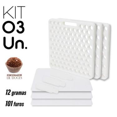 Imagem de Kit 3 Placa Porcionadora de Doces Brigadeiro 12g 101 Furos - Tribo Swe