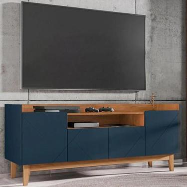 Imagem de Rack para tv 60 polegadas casa d adria azul cobalto/cedro - Village Mó