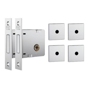 Imagem de Fechadura Auxiliar Stam 1004 Tetra Roseta Quadrada Inox Polido Kit 2 P