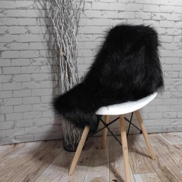 Imagem de Peseira Xale Para Sofá em Pelúcia Pelo Alto Preto Decoração 1,60x50cm 