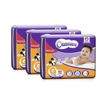 Imagem de KIT 3 FRALDAS CREMER DISNEY HIPER G - 60 unidades