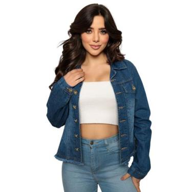 Imagem de Jaqueta Jeans Com Babado Feminino Tendência Inverno Estilo Fashion Com