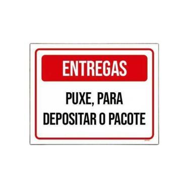 Imagem de Placa Sinalização Entregas Puxe Para Depositar Pacote 36X46