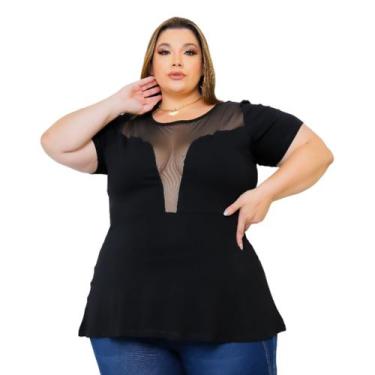Imagem de Blusa Feminina Peplum Decote Tule Plus Size Extra - Rosana Farcait, Pr