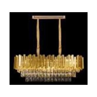 Imagem de Lustre Oval Metal Dourado Moderno Pingentes Cristais Formosa - LUXdéco