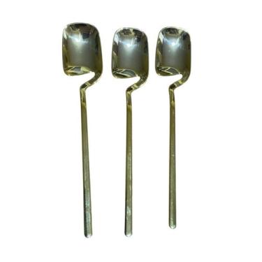 Imagem de Colheres Sobremesa Vazada Dourada Descartável 14cm Kit 24un - Blook